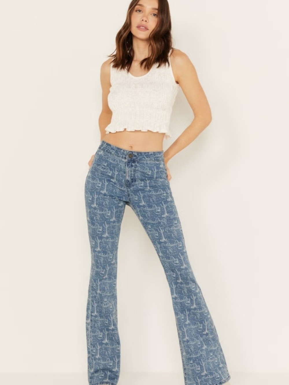 Rock & Roll Denim Desert Print Flare Jeans | Western Cowgirl Y2K